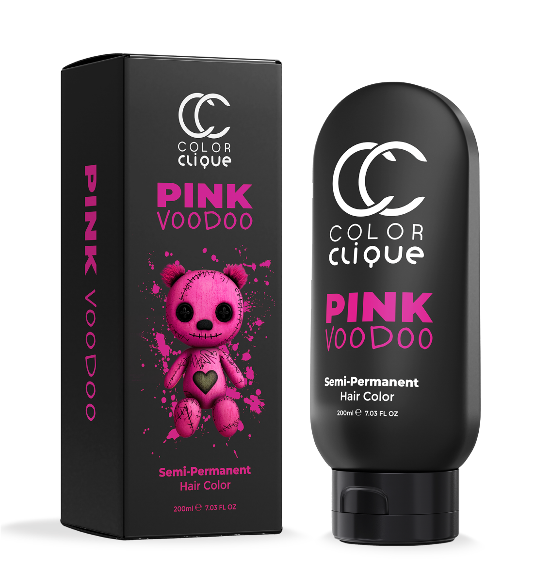 Bottle of Pink Voodoo semi-permanent hair dye by Color Clique - perfect for stunning pink hair. Hair color clique products