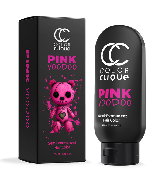 Bottle of Pink Voodoo semi-permanent hair dye by Color Clique - perfect for stunning pink hair. Hair color clique products